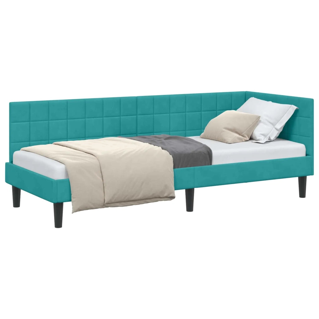 Letto singolo | Letto per adulti | Cornice del letto ad angolo Turchese 80 cm x 200 cm Velluto