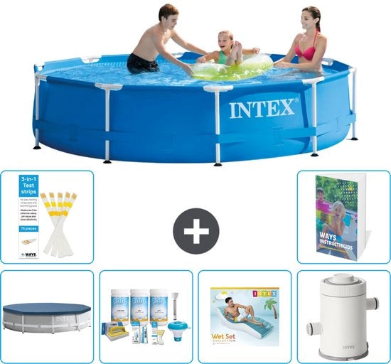 Piscina Rettangolare con Struttura a Cerchio - 305 x 76 cm - Blu - Incluso Copertura - Kit di Manutenzione - Lettino per Relax - Pompaggio per Piscina - 7 pezzi