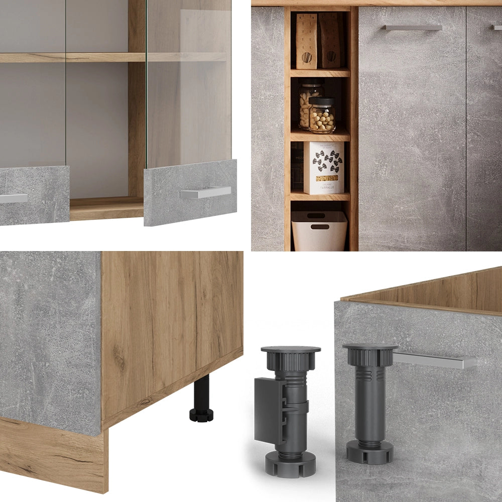 Vicco Cucina completa Calcestruzzo/quercia dorata 160 cm , PL Rovere