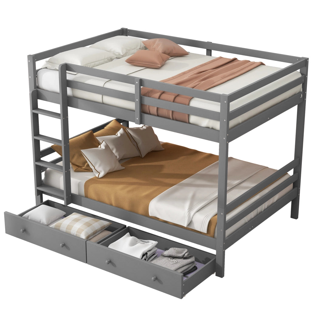 Letto a castello in legno con cassetti e scala, 140x200 cm, grigio