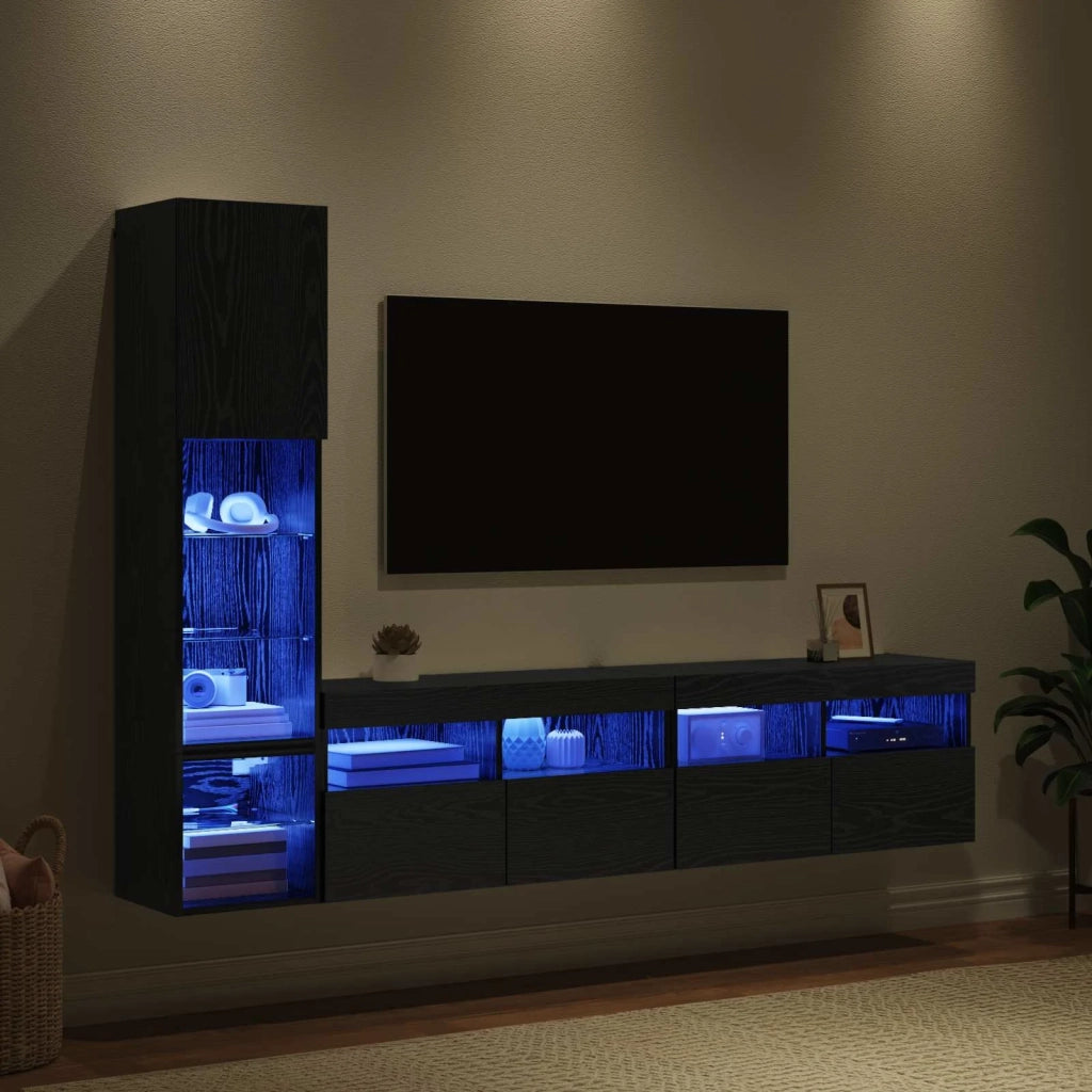 Mobile Porta TV 4 pz-Credenza per TV Rovere Nero Legno multistrato 597699