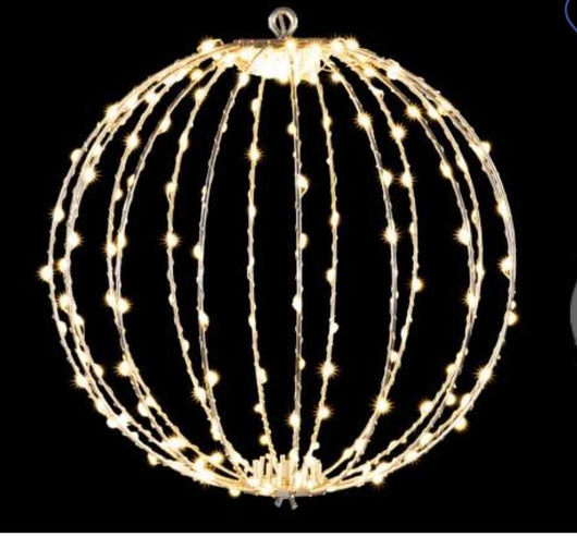 PALLA LUMINOSA NATALIZIA NATALE A 192 LED BIANCO CALDO DA APPENDERE CON ANIMA IN METALLO MISURA 30 CM CAVO 5 METRI PER ESTERNO ED INTERNO