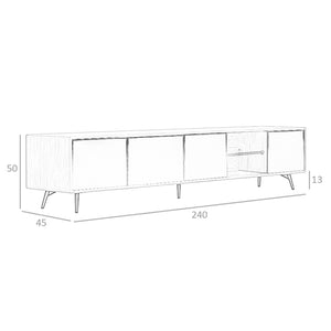 Mobile TV in vetro nero specchiato, noce e acciaio nero