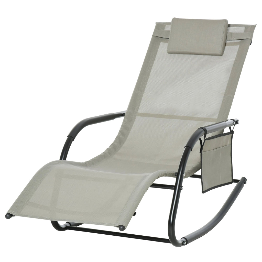 Easycomfort Poltrona a Dondolo da Giardino con Poggiatesta e Tasca Laterale, 150x62x88 cm, Nero e Grigio