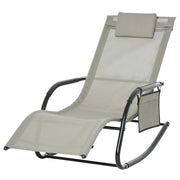 Easycomfort Poltrona a Dondolo da Giardino con Poggiatesta e Tasca Laterale, 150x62x88 cm, Nero e Grigio