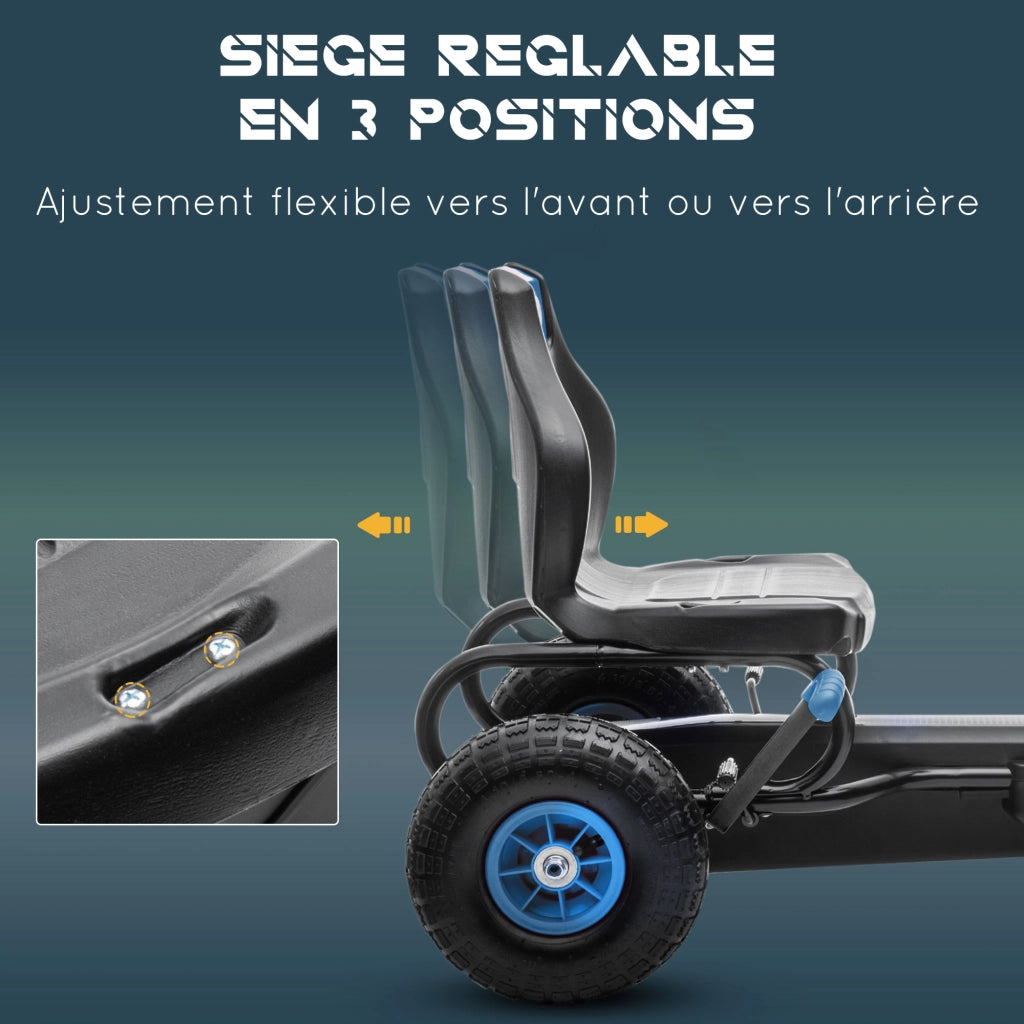 Go-Kart a pedali per bambini ¨C Xylo ¨C sedile regolabile 3 posizioni freno a mano 5-12 anni blu nero