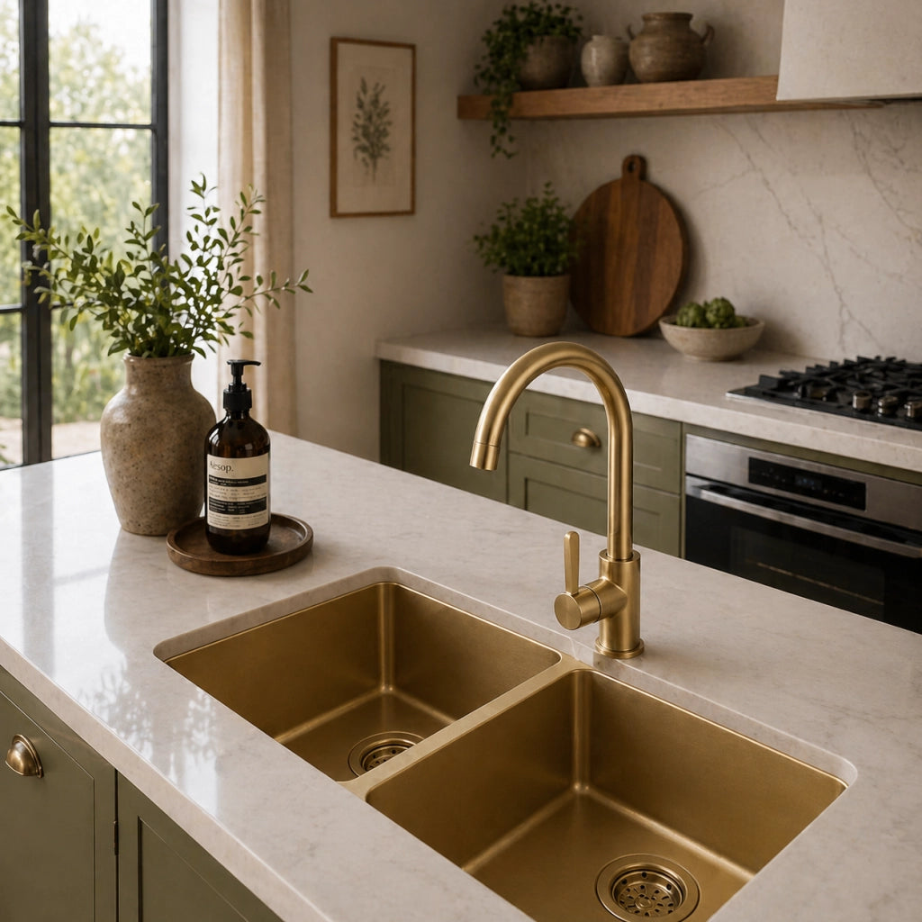 Rubinetto Cucina Oro Satinato Canna Alta Girevole Miscelatore Lavello 94025