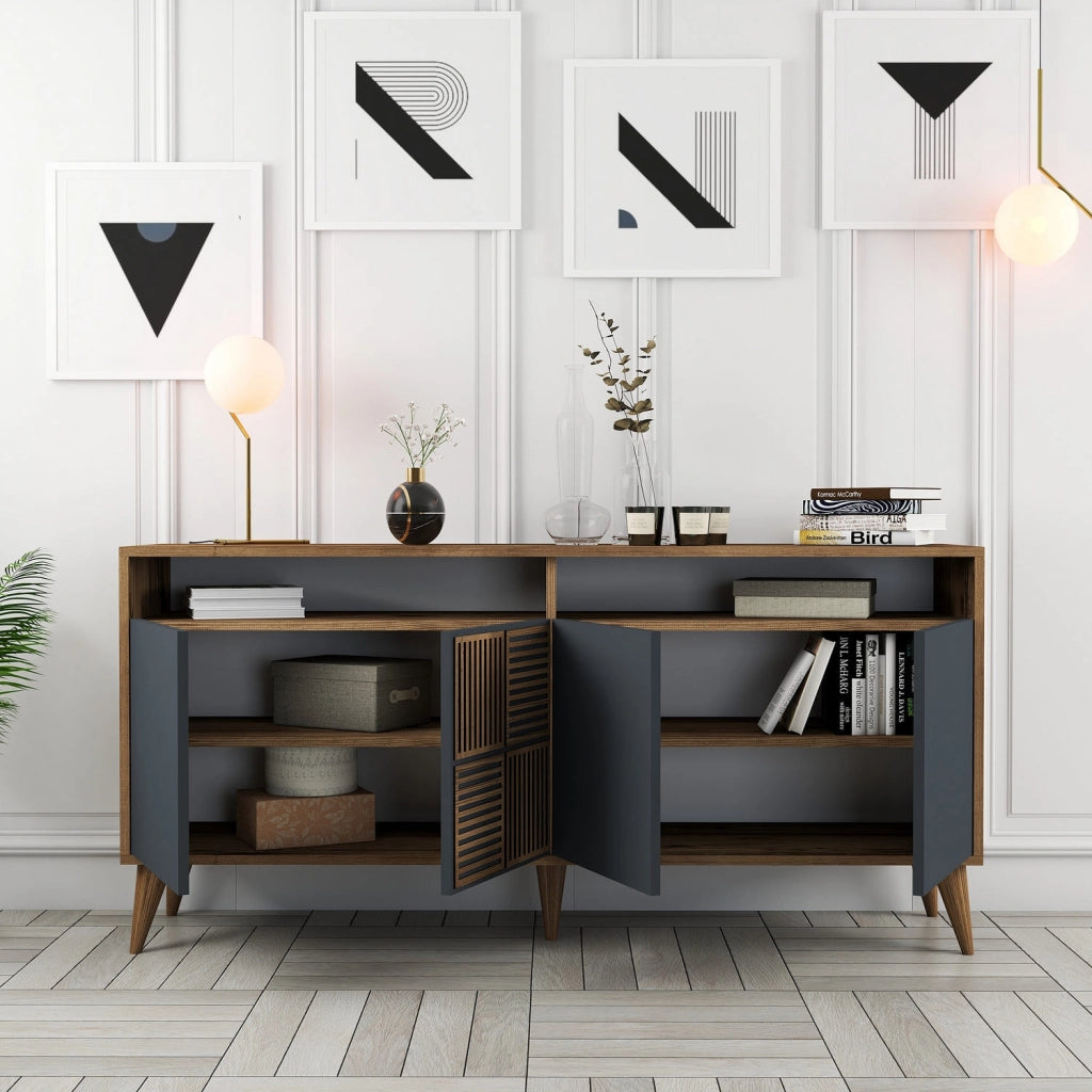 Credenza in legno "Milano" - 160 x 35 x 78 cm - Noce, Antracite