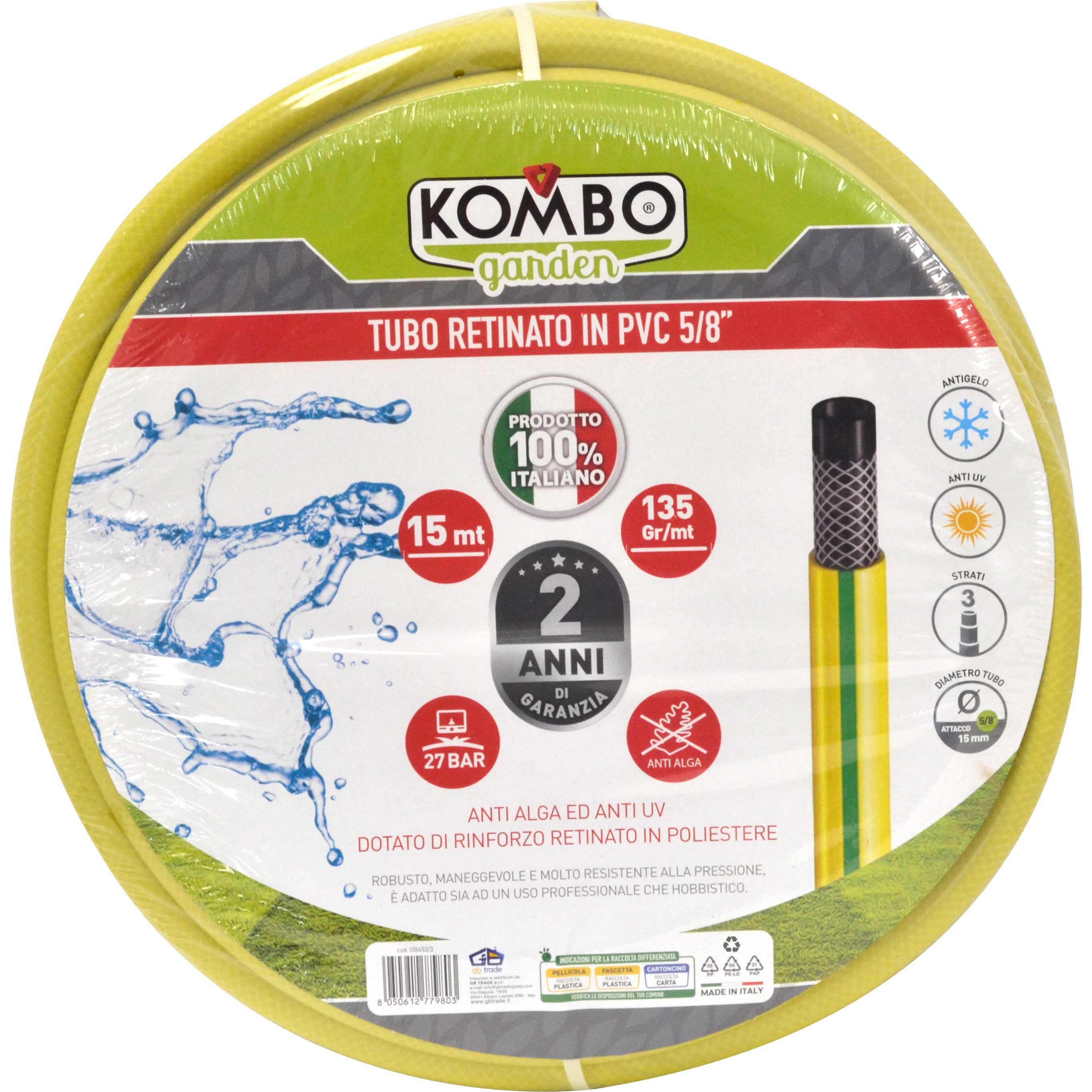 Tubo retinato in PVC 15mt, 3 strati anti alga e anti UV,