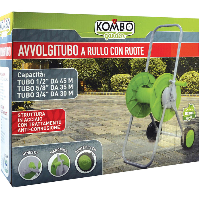 Avvolgitubo da terra con manovella e ruote grandi, 41* 45*72cm. Struttura in