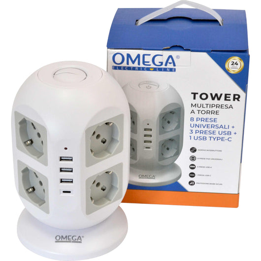 TOWER MULTIPRESA A TORRE 8 PRESE UNIVERSALI P40 E 4 USB