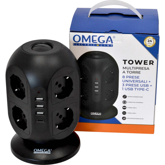 TOWER MULTIPRESA A TORRE 8 PRESE UNIVERSALI P40 E 4 USB