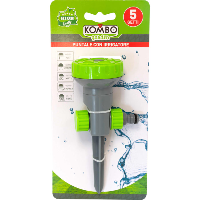 Puntale per irrigazione in plastica con 5 getti di varia potenza,