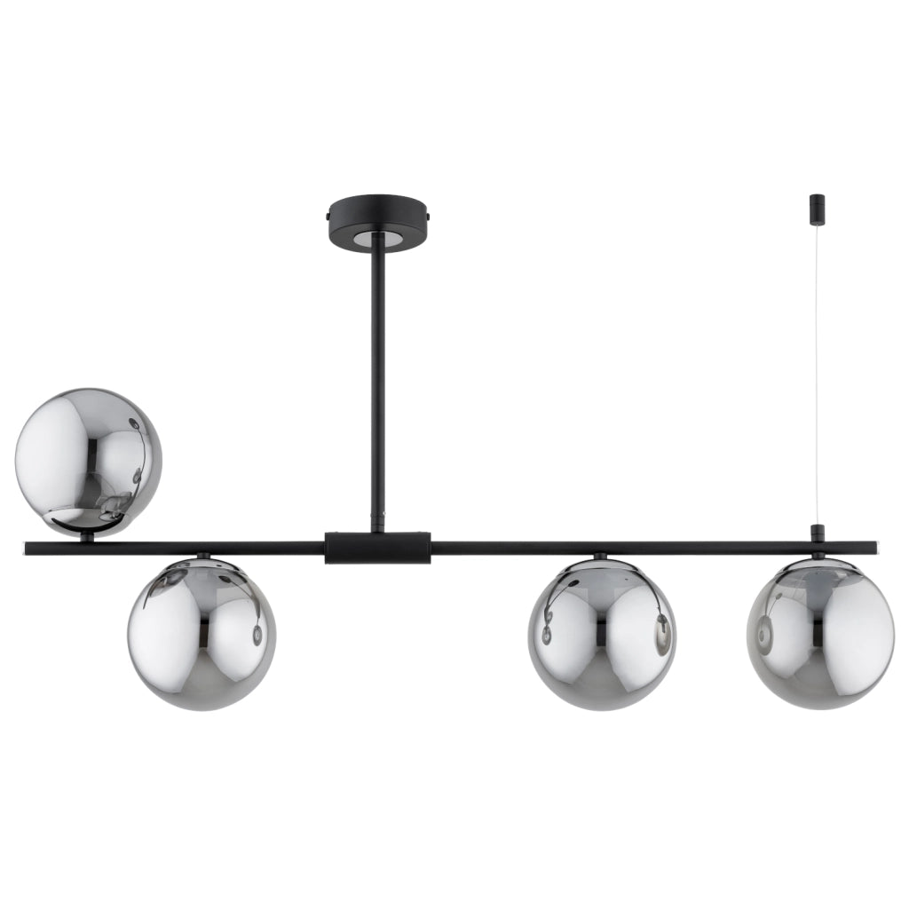 Lampada sospensione HILL nera cromo sfere vetro 4xE14