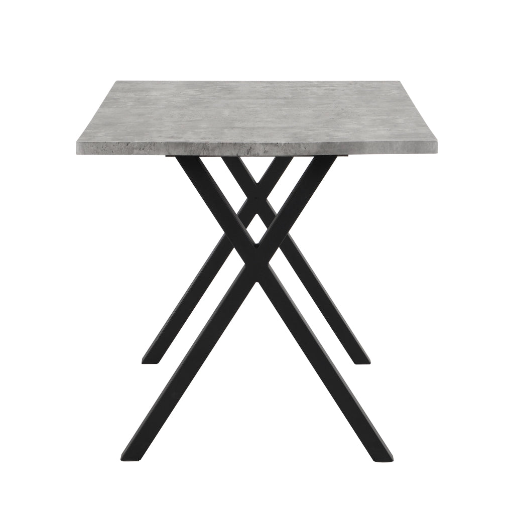 Tavolo da pranzo rettangolare moderno 140x80x76 cm in MDF effetto cemento e metallo nero