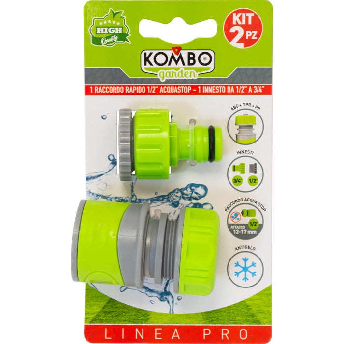 SET 2PZ RACCORDO RAPIDO ACQUASTOP 1/2 SOFTOUCH KOMBO GARDEN PRO IN ABS+PP+TPR,