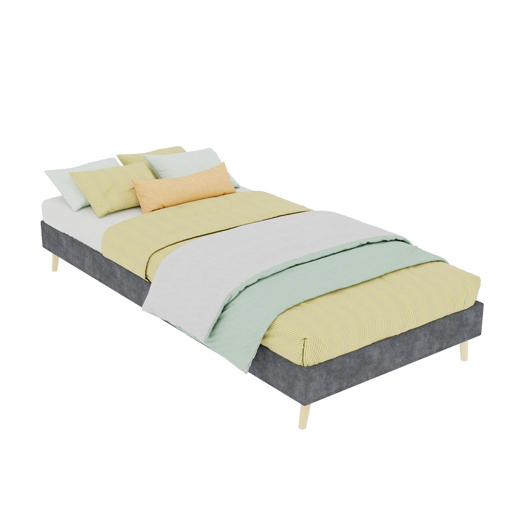 DESMIU Lit simple 90 × 200 cm senza testiera, senza materasso, in tessuto e metallo, grigio