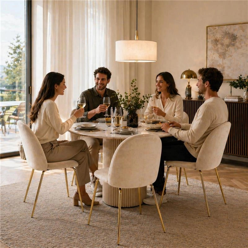 SET 4 SEDIE IN VELLUTO BEIGE CON PIEDI IN METALLO COLOR ORO MISURE: 42X53,5X86,5/47 CM