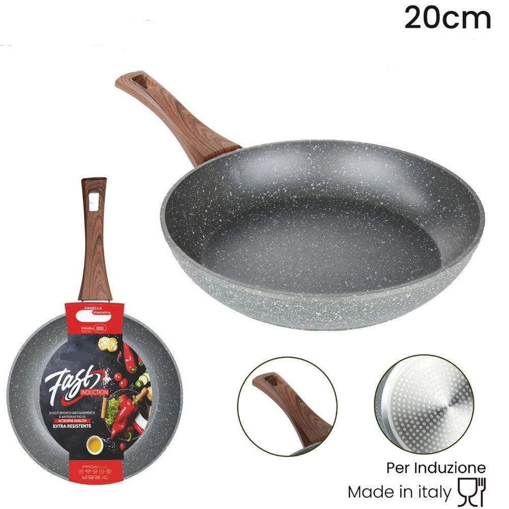 Trade Shop - Padella Rivestimento Antiaderente Antigraffio Per Induzione Manico Legno Da ø 18 A 26 Cm -    -diametro 20cm   -