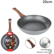 Trade Shop - Padella Rivestimento Antiaderente Antigraffio Per Induzione Manico Legno Da ø 18 A 26 Cm -    -diametro 20cm   -