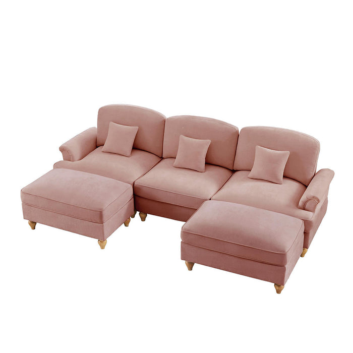 Divano modulare a U - Xylo - Chenille, stile classico, con pouf, rosa