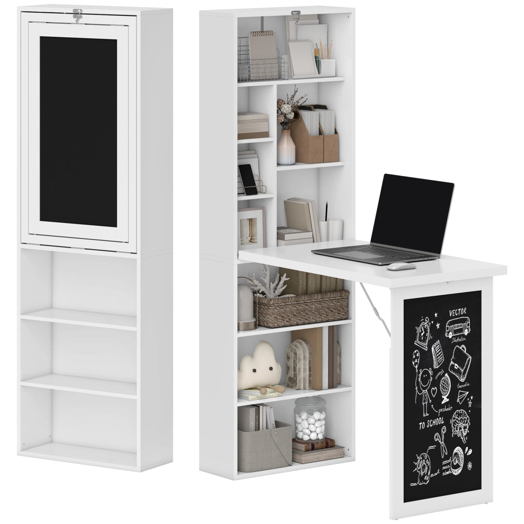 Scrivania PC con Libreria 9 Ripiani ¨C zephmum ¨C Legno e Metallo Bianco 98x51x153 cm