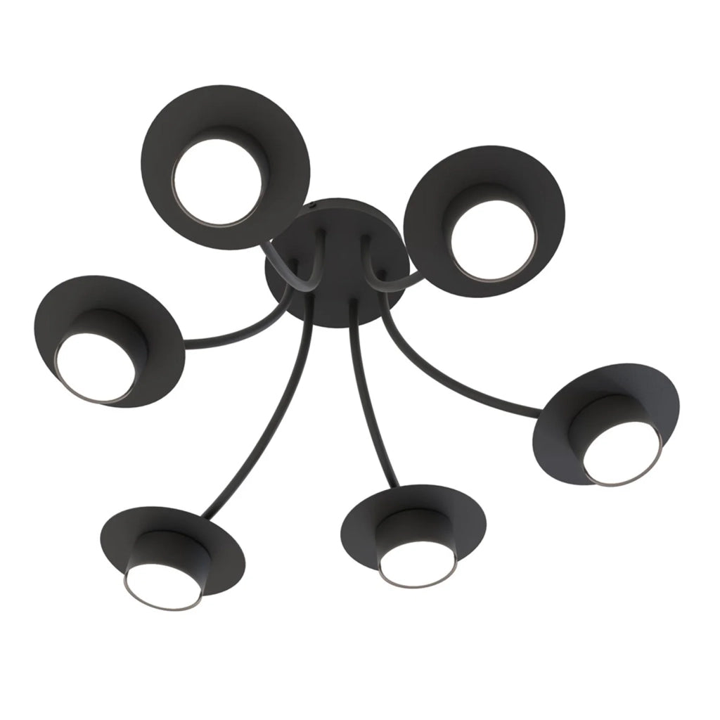 Plafoniera Moderna Giunone Acciaio Nero 6 Luci Gx53 Ip20