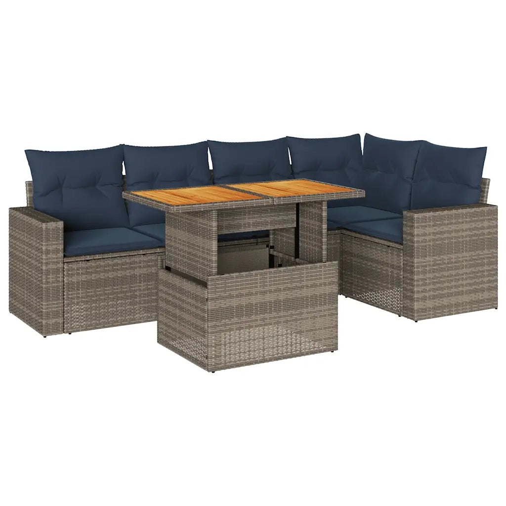 Set Divano da Giardino 6 pz con Cuscini Grigio in Polyrattan 3327043