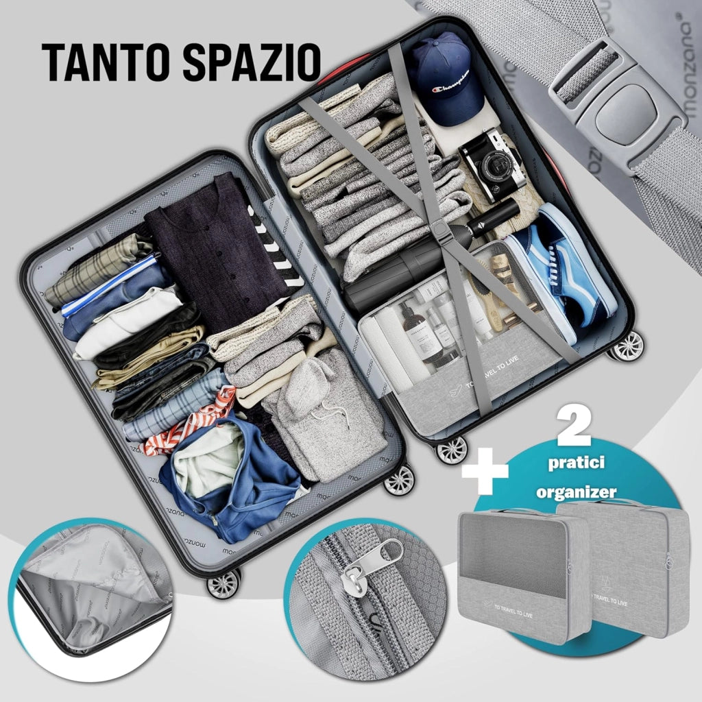 Set Valigie Rigide 4pz con Beauty Case incl. Lucchetto Organizer Bilancia Trolley Bagaglio Rosa