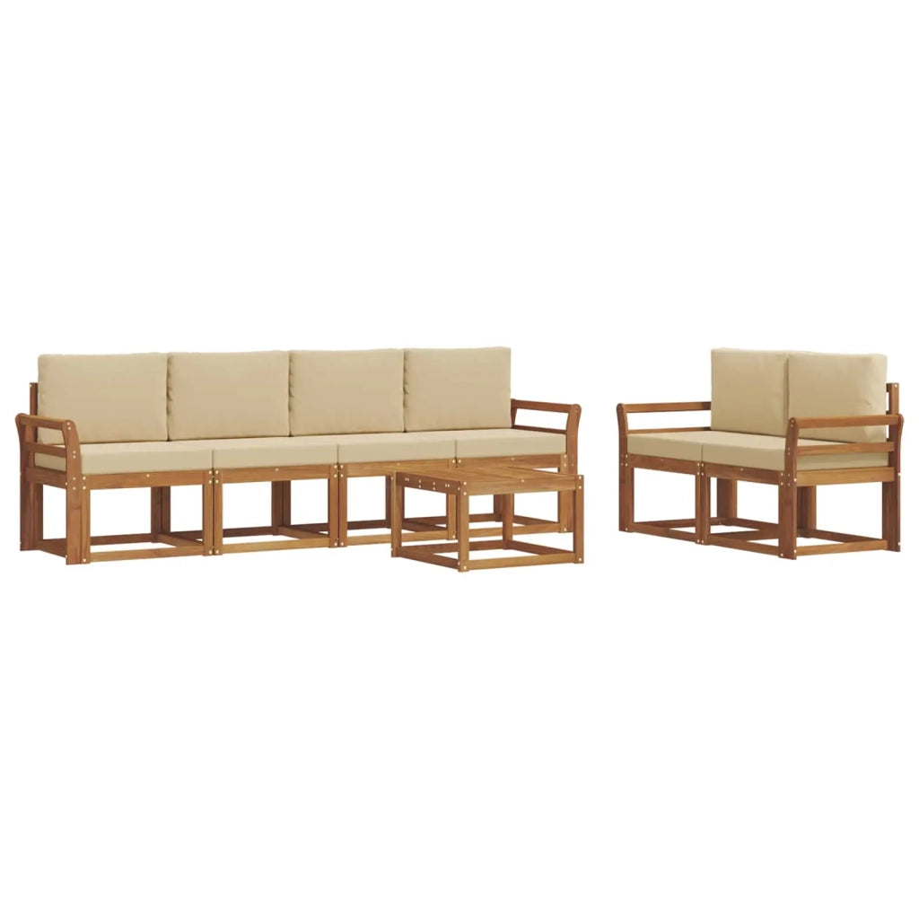 Set di divani da esterno con cuscino 7 pcs Naturale e Beige 3366046