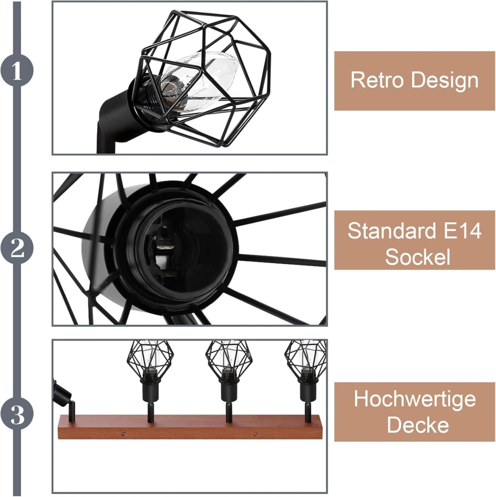 ZMH Faretto da soffitto neri E14 vintage orientabili 350° per ingresso soggiorno