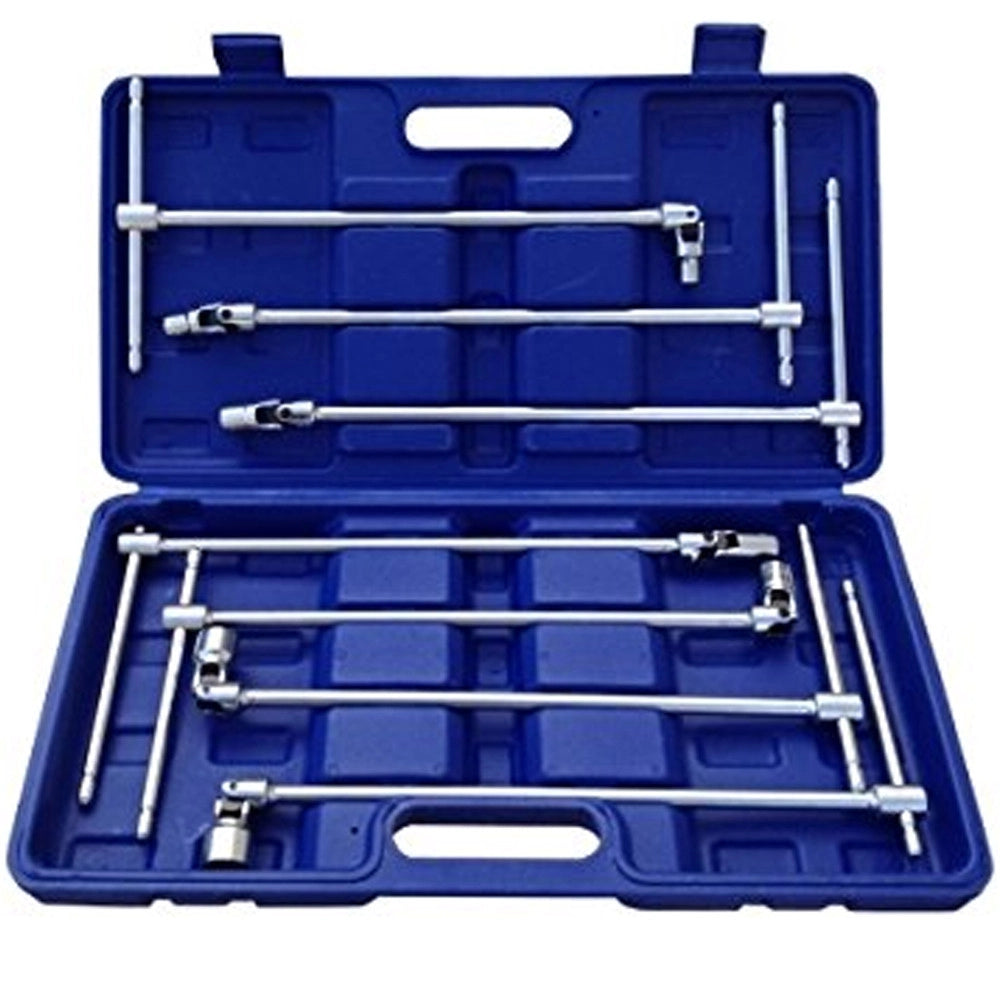 Trade Shop - Set Chiavi A T Doppio Snodo 7 Pz Pezzi Lunghe 8 10 12 13 14 17 19 Mm Snodabili -