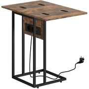 Tavolino pieghevole 39x29x57 cm in legno e metallo marrone rustico con USB
