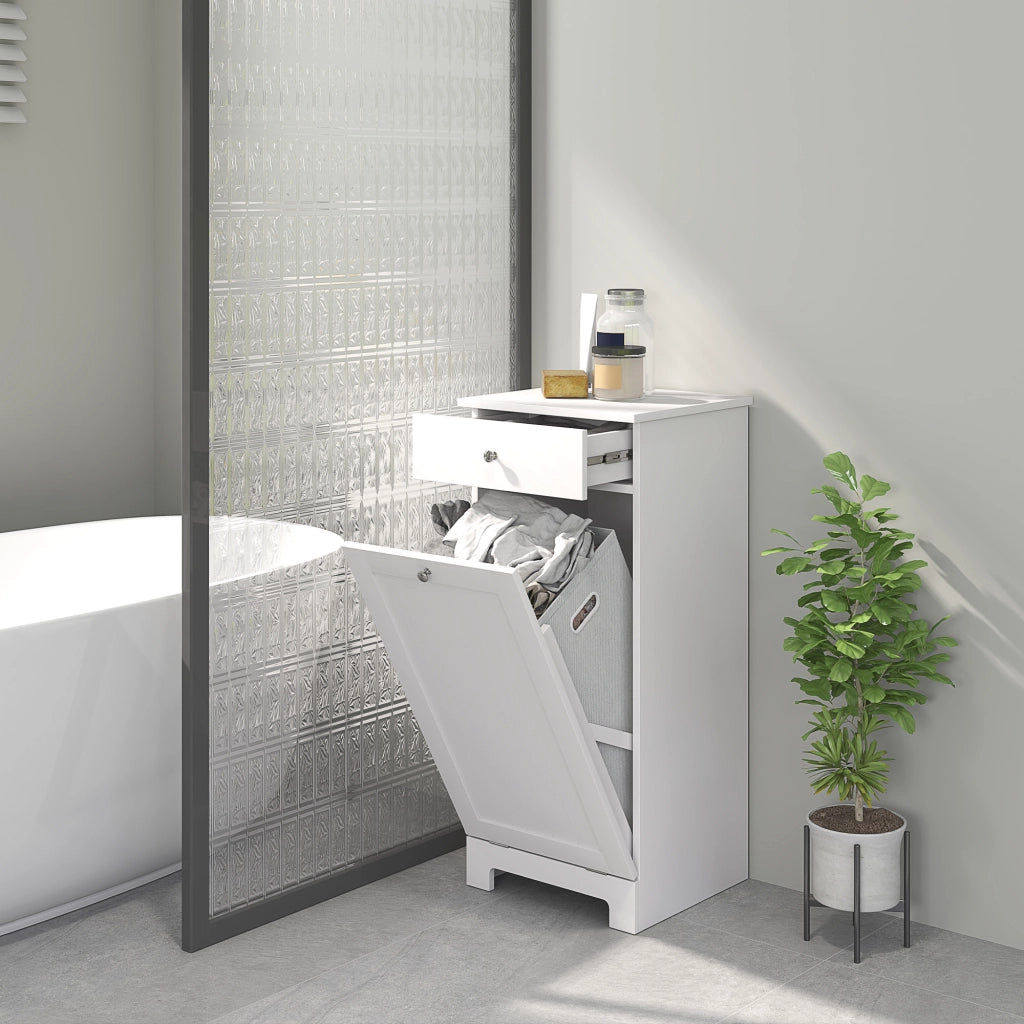 Armadietto da Bagno con Cestino Bianco ¨C Zephmum ¨C 40x38x90 cm