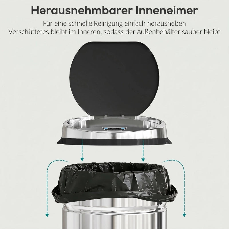 Pattumiera automatica da 42 litri con sensore, in acciaio inox, per cucina e sala da pranzo.