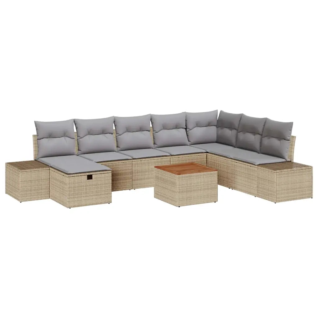 Set Divano da Giardino con cuscino 9 pcs Beige Poly Rattan 3360941