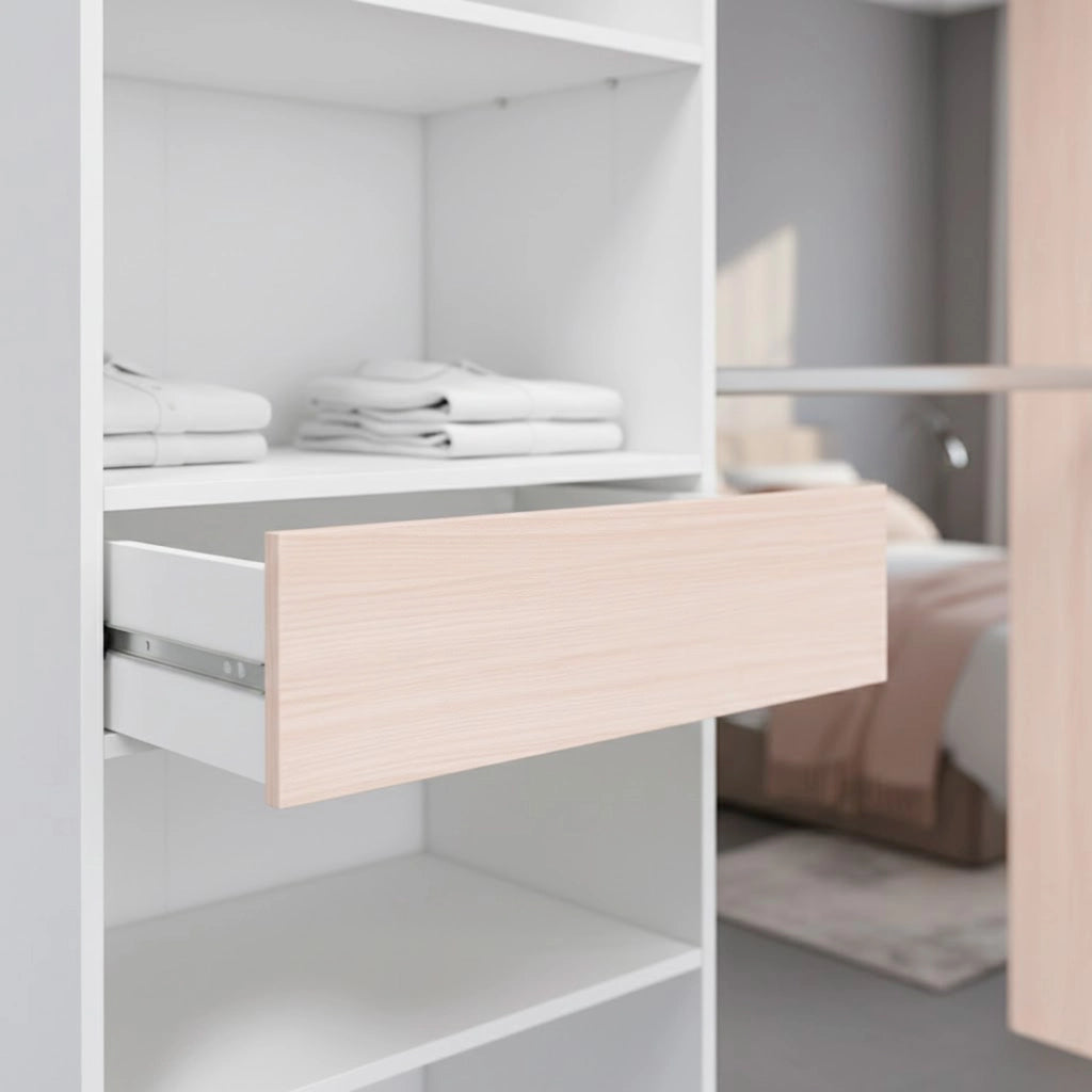 Armadio Guardaroba Con Ripiani E Doppia Barra Appendiabiti Mobile Salvaspazio Camera Da Letto Bianco Rovere Con Cassetto Design Moderno 187x158x40 Cm