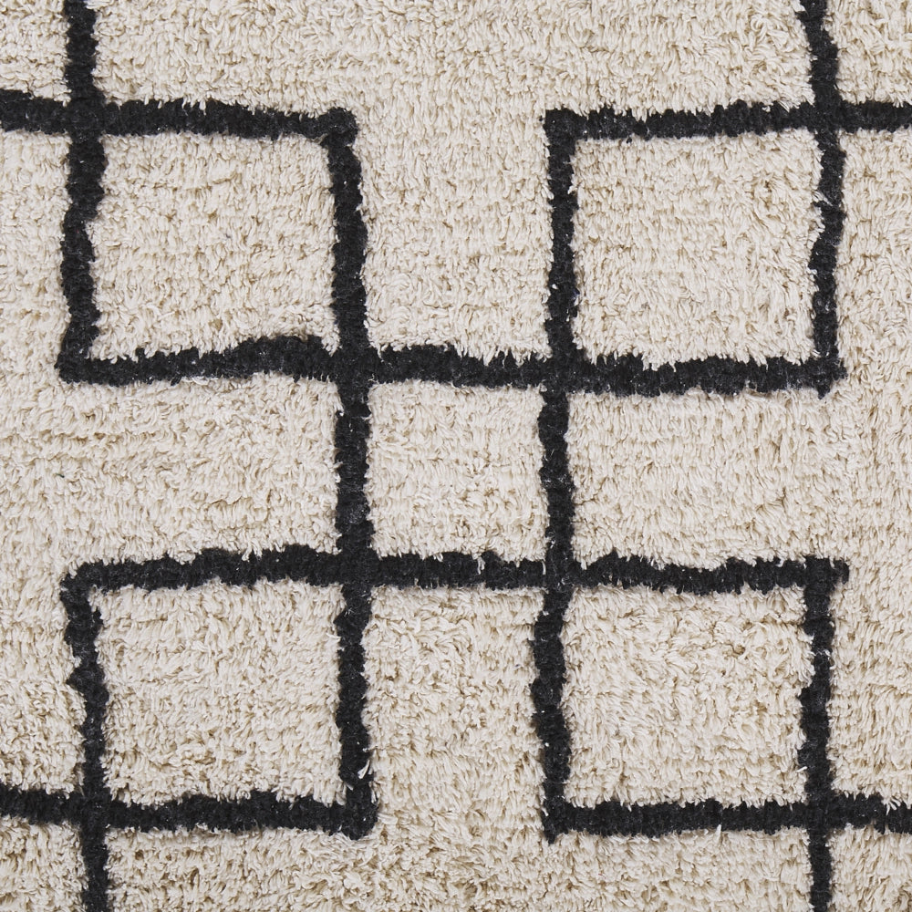 Tappeto di cotone beige scandinavo con motivo geometrico fatto a mano 80 x 150 cm