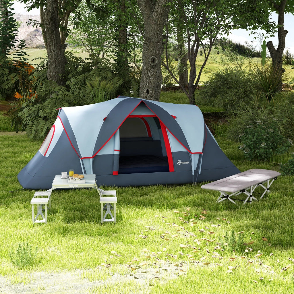 Tenda da campeggio per 5-6 persone; tenda a tunnel con pioli; tenda a cupola in poliestere; grigia; 4;55 x 2;3 x 1;8 m per avventure all'aperto