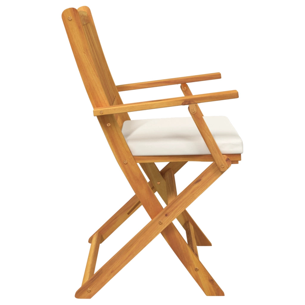 Sedia da Giardino Pieghevole  con Cuscino Bianco 6 pezzi in Legno Massello di Acacia