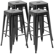 Set 4 Sgabelli da Bar in Metallo con Poggiapiedi per Interni ed Esterni, 43x43x76 cm, Nero