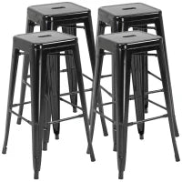 Set 4 Sgabelli da Bar in Metallo con Poggiapiedi per Interni ed Esterni, 43x43x76 cm, Nero