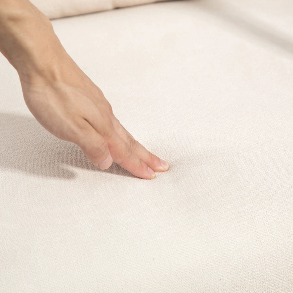 Poltrona a dondolo con sgabello; 65x96x94.5 cm; movimento 35°; in poliestere; bianco crema