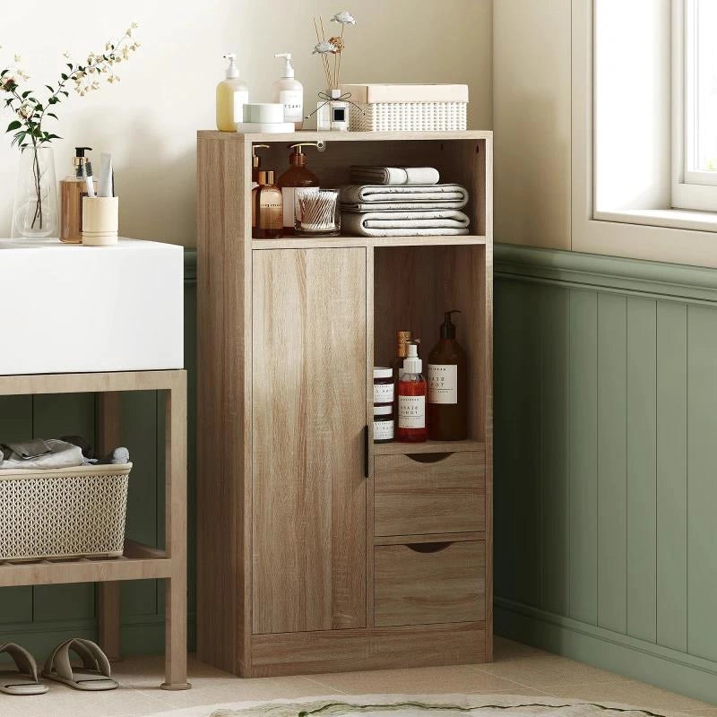MOBILE BAGNO SALVASPAZIO SLIM CON 2 CASSETTI, RIPIANI E ARMADIETTO, 50X25X100 CM, LEGNO NATURALE