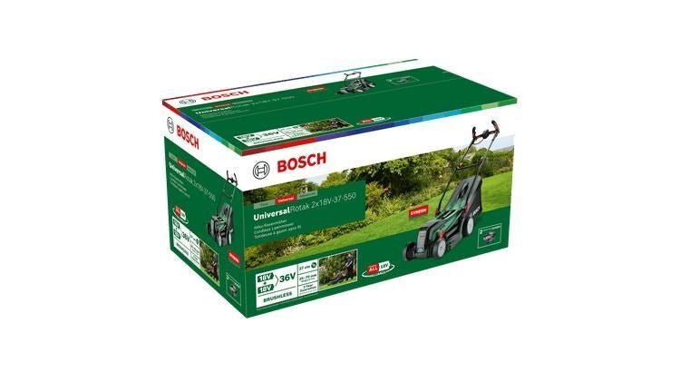 Bosch 06008B9E00 UniversalRotak Tagliaerba a spinta Batteria 2x18V 37 cm 550 m² colore Nero Verde
