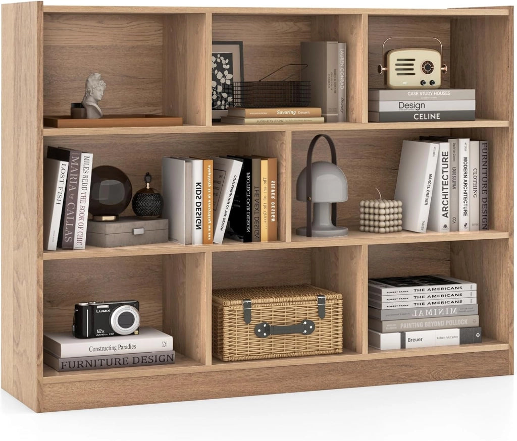 Libreria Scaffale da Terra con 8 Cubi, Libreria Multifunzione in Legno con Anti-ribaltamento, Salvaspazio per Cameretta, Soggiorno e Studio, Portata 220 kg, 122 x 32 x 93 cm (Bianco)