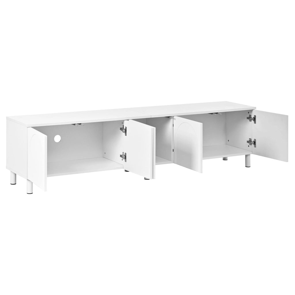 Mobile porta TV con 5 ante e passacavi, piedi in metallo, in MDF e PB, per soggiorno, bianco, 180 × 38 × 45 cm