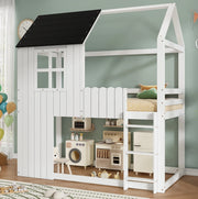 Letto a soppalco per bambini 90x200 cm con design casetta e scala