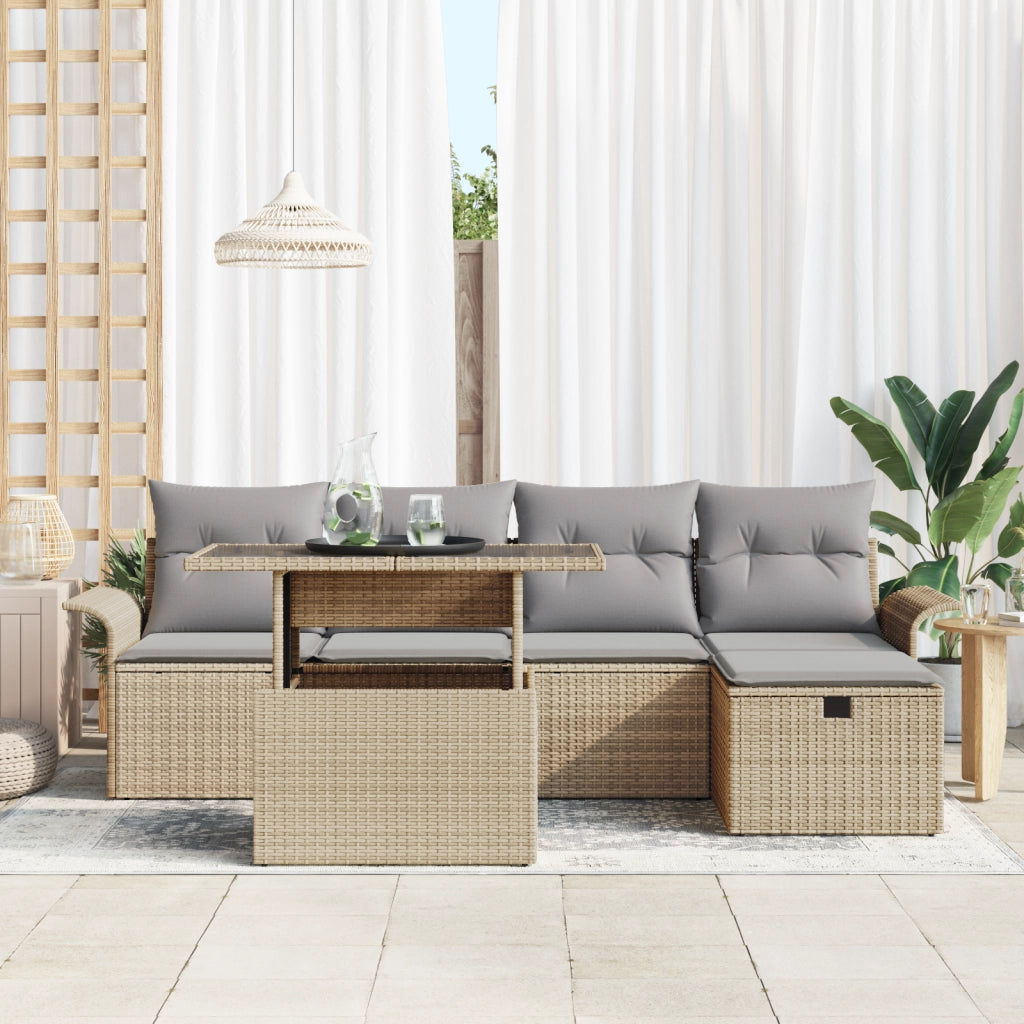 Set di divani da giardino con cuscini Beige Polyrattan