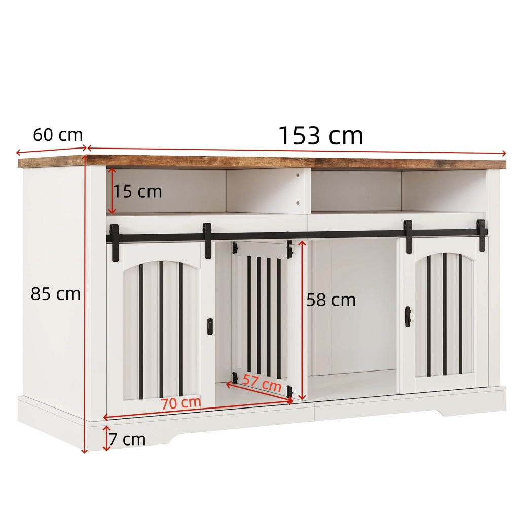 Gabbia per cani da interno con porta scorrevole e chiusura divisorio rimovibile in MDF e metallo bianco 153 × 60 × 85 cm
